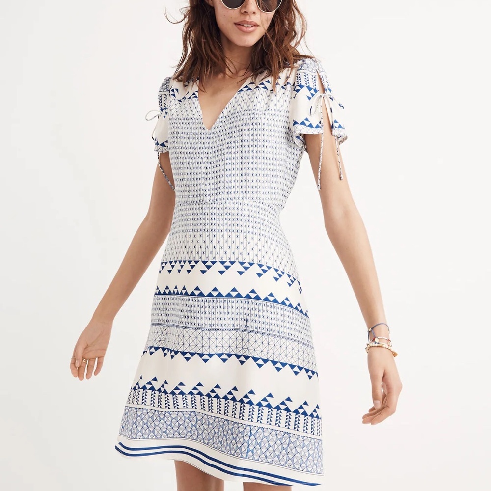 Madewell Poppy Dress in Ionian Tile Tie Sleeve Retro Coquette Tomato Girl